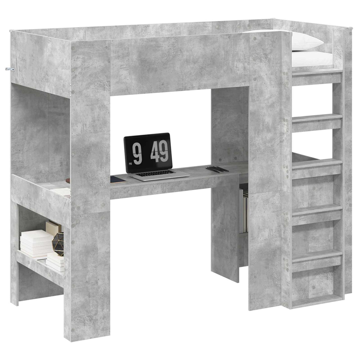 vidaXL Etagenbettgestell mit Schreibtisch Beton Grau 90 x 190 cm