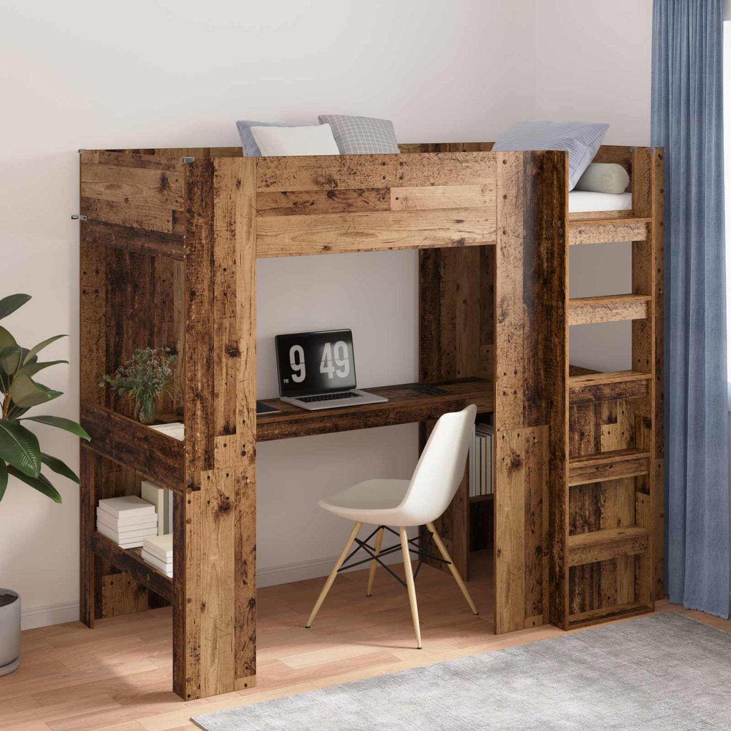 vidaXL Etagenbettgestell mit Schreibtisch Altholz 80 x 200 cm