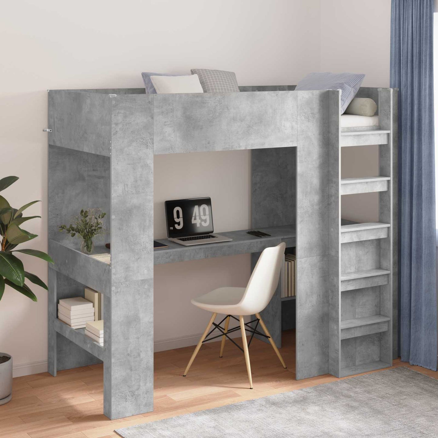 vidaXL Etagenbettgestell mit Schreibtisch Beton Grau 98,5 x 200 cm