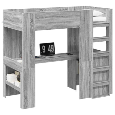 vidaXL Etagenbettgestell mit Schreibtisch Graues Sonoma 98,5 x 200 cm