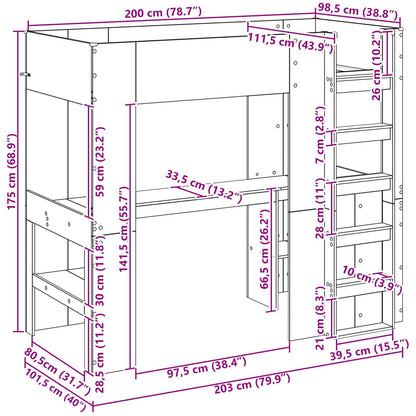 Etagenbettgestell mit Schreibtisch Graues Sonoma 100 x 200 cm