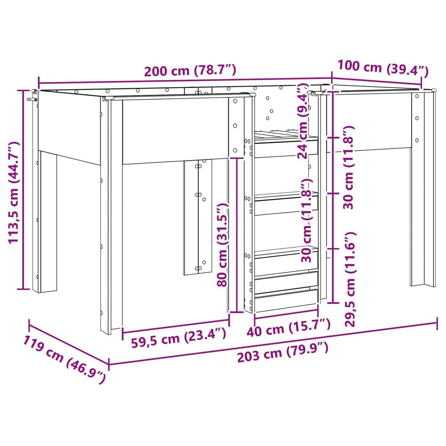 Etagenbett für Kinder Artisan-Eiche 100 x 200 cm Holzwerkstoff