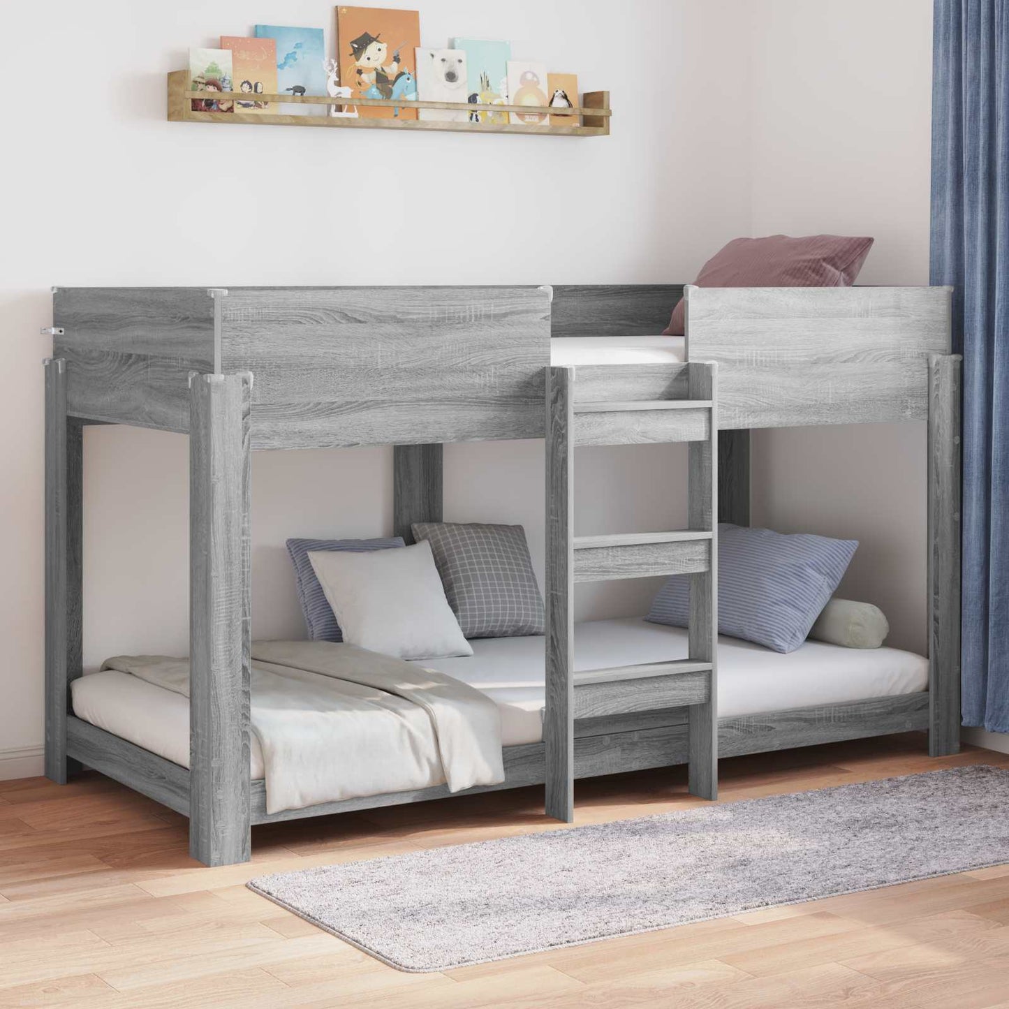 vidaXL Etagenbett für Kinder Graues Sonoma 100 x 200 cm Holzwerkstoff