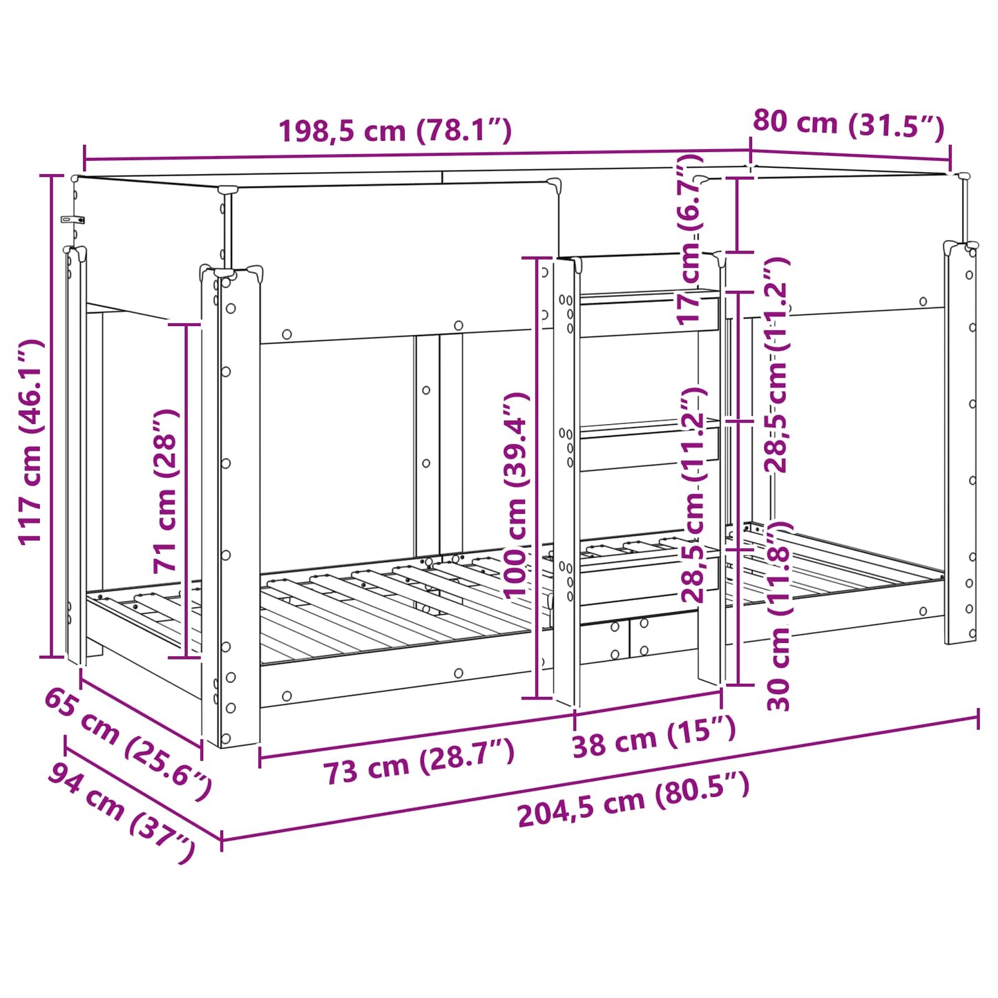 vidaXL Etagenbett für Kinder Weiß 90 x 200 cm Holzwerkstoff