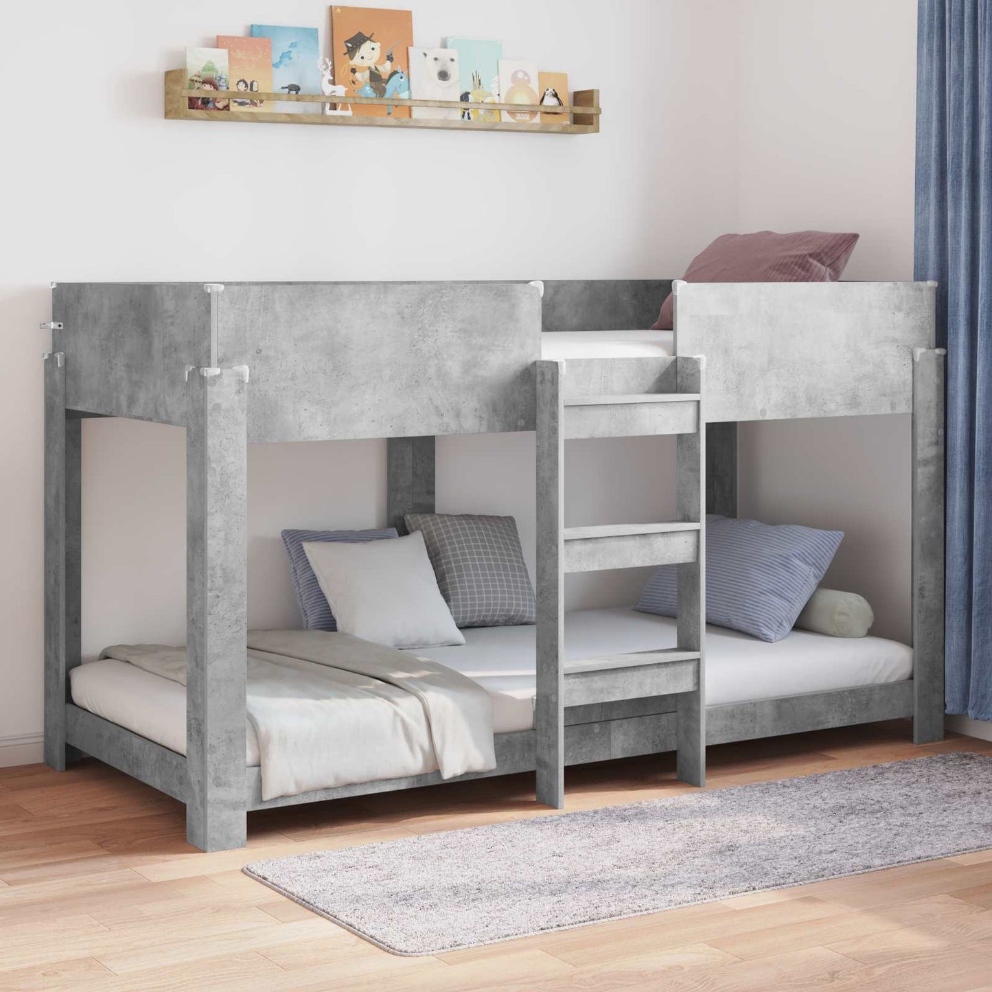 vidaXL Etagenbett für Kinder Beton Grau 90 x 200 cm Holzwerkstoff