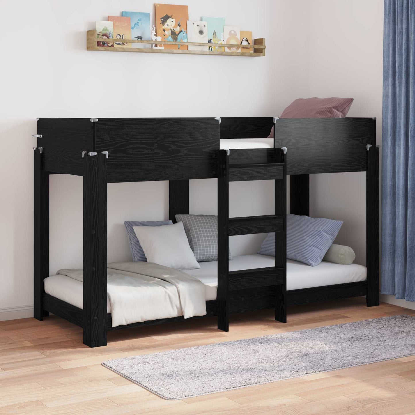 vidaXL Etagenbett für Kinder Schwarz Eichen-Optik 75 x 190 cm