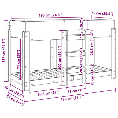 vidaXL Etagenbett für Kinder Artisan-Eiche 75 x 190 cm Holzwerkstoff