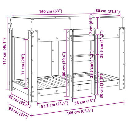 vidaXL Etagenbett für Kinder Geräucherte Eiche 80 x 160 cm