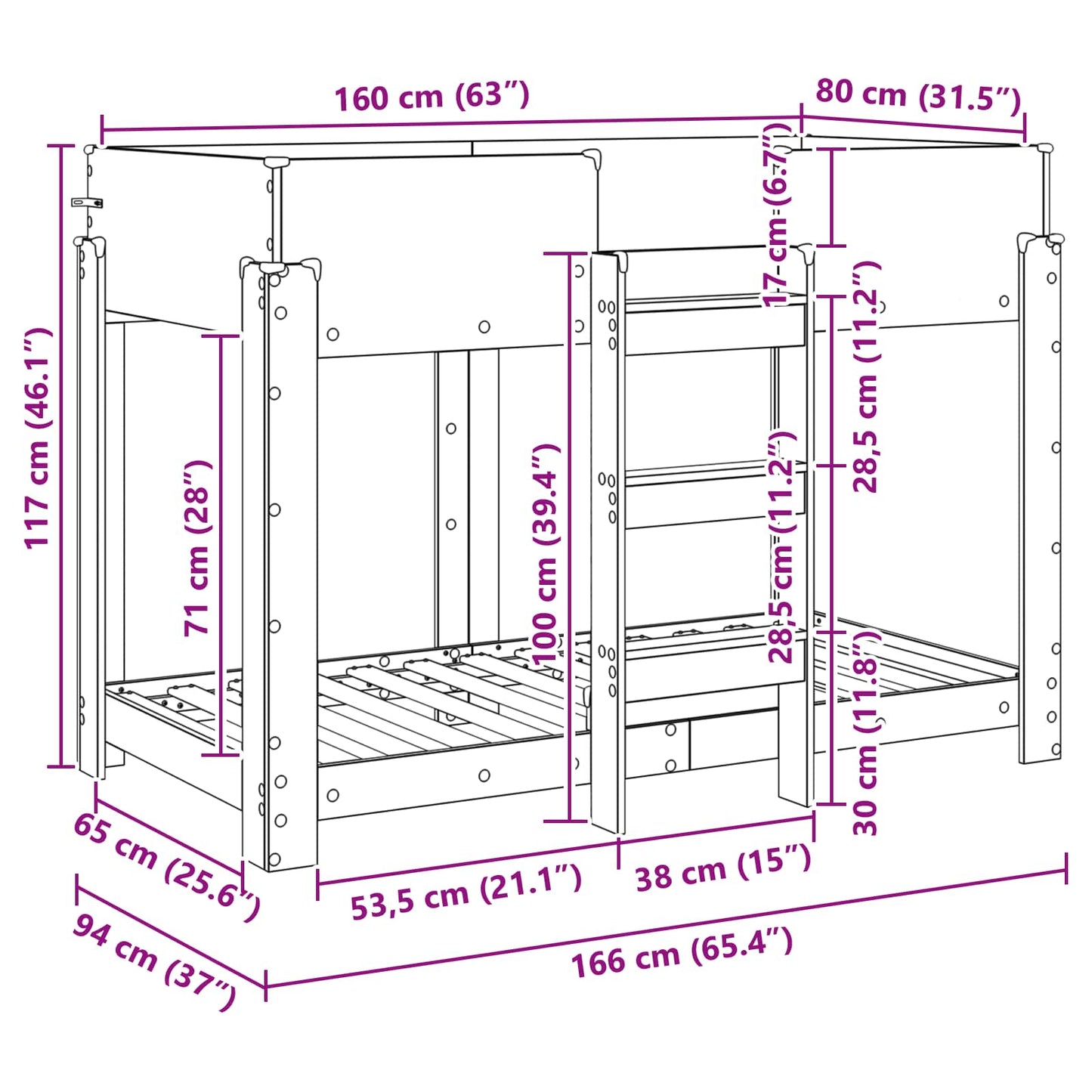 vidaXL Etagenbett für Kinder Artisan-Eiche 80 x 160 cm Holzwerkstoff