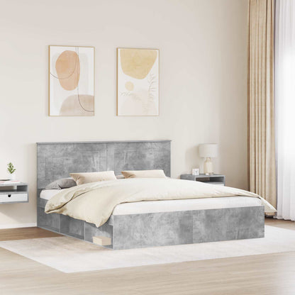 vidaXL Bettrahmen mit Kopfteil Beton 200 x 200 cm Massives Kiefernholz