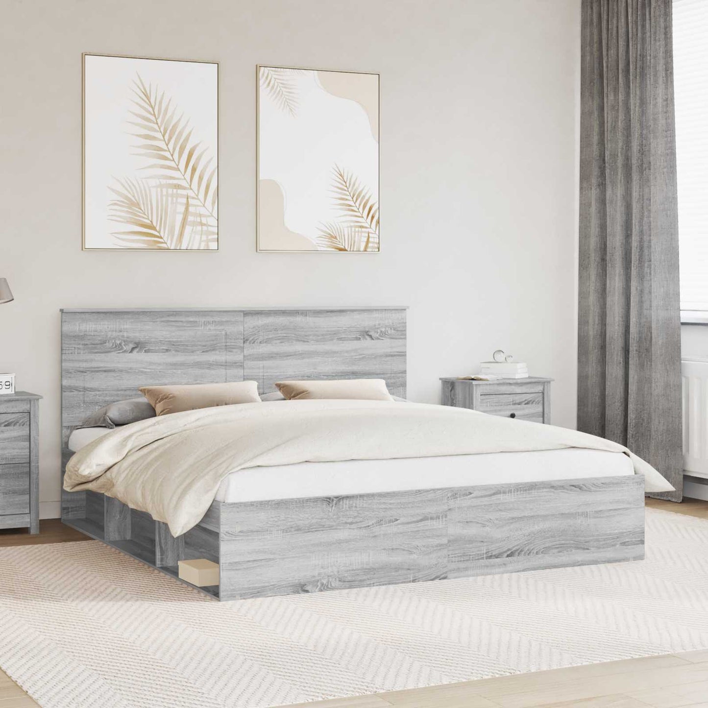 vidaXL Cadre de lit Gris Sonoma 200 x 200 cm Pin massif