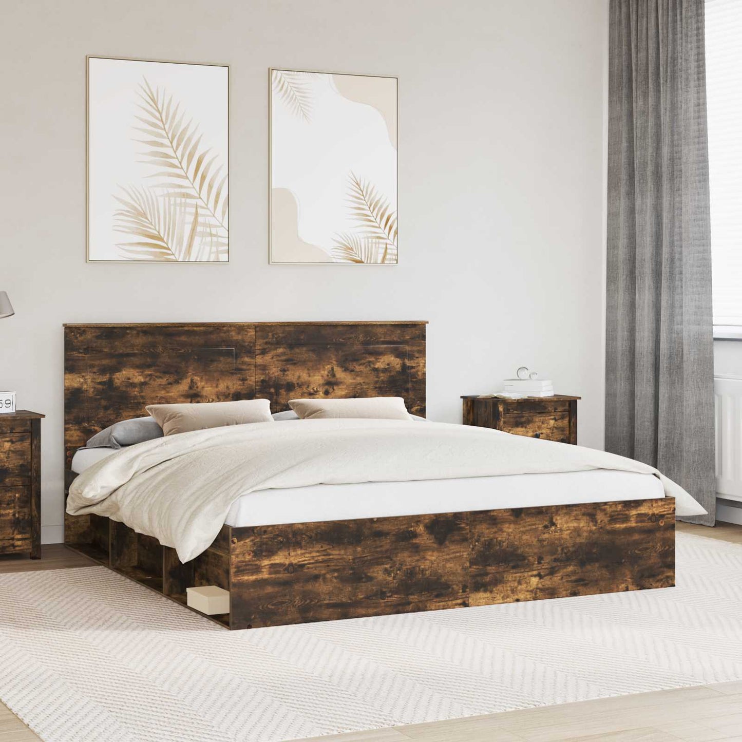 vidaXL Bettrahmen Geräucherte Eiche 180 x 200 cm Massives Kiefernholz