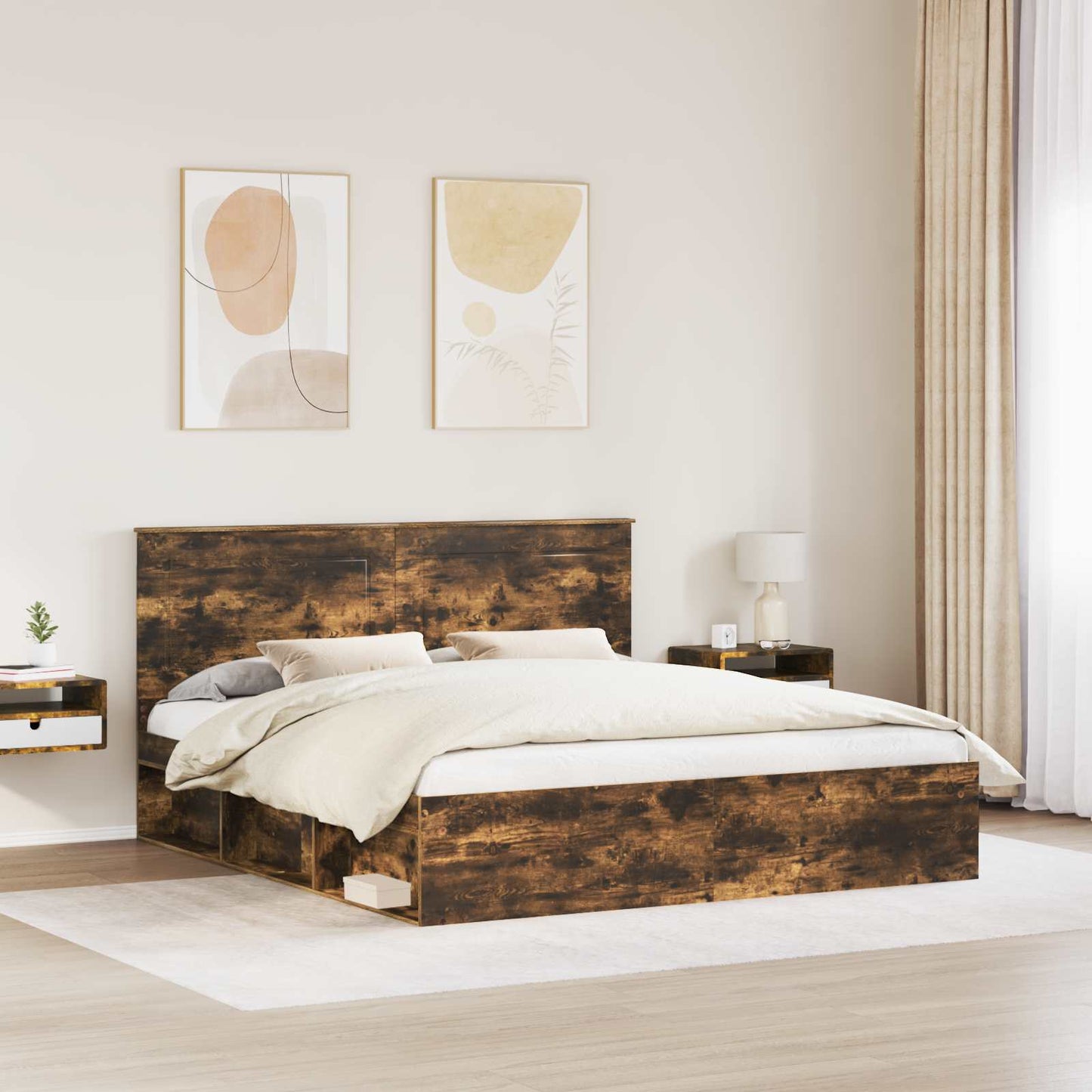 vidaXL Bettrahmen Geräucherte Eiche 180 x 200 cm Massives Kiefernholz