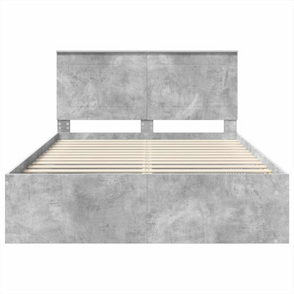 vidaXL Bettrahmen mit Kopfteil Beton 140 x 190 cm Massives Kiefernholz
