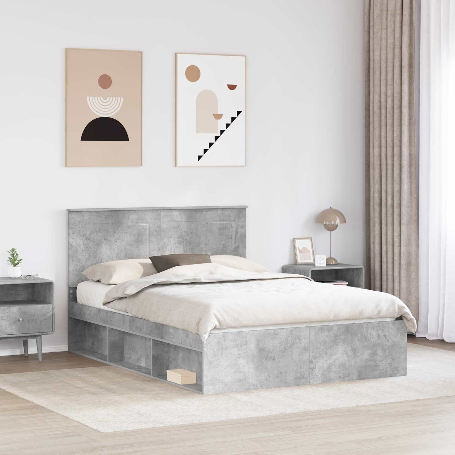 vidaXL Cadre de lit avec tête de lit Béton 140 x 200 cm Bois de pin massif