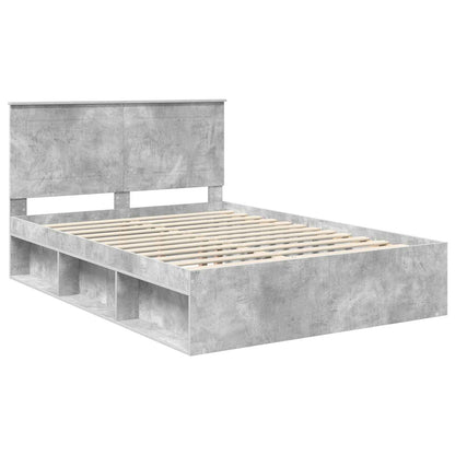 vidaXL Cadre de lit avec tête de lit Béton 140 x 200 cm Bois de pin massif