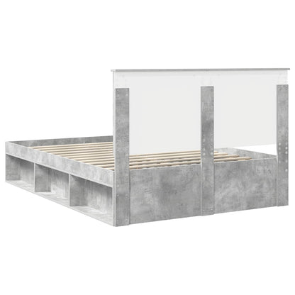 vidaXL Cadre de lit avec tête de lit Béton 140 x 200 cm Bois de pin massif