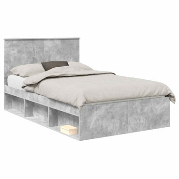 vidaXL Bettrahmen Beton Grau 135 x 190 cm Massives Kiefernholz