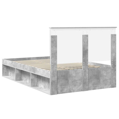 vidaXL Bettrahmen Beton Grau 135 x 190 cm Massives Kiefernholz