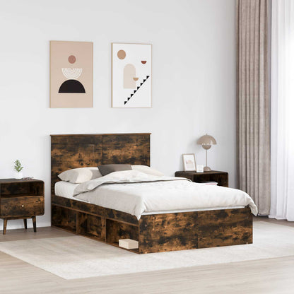 vidaXL Bettrahmen Geräucherte Eiche 135 x 190 cm Massives Kiefernholz
