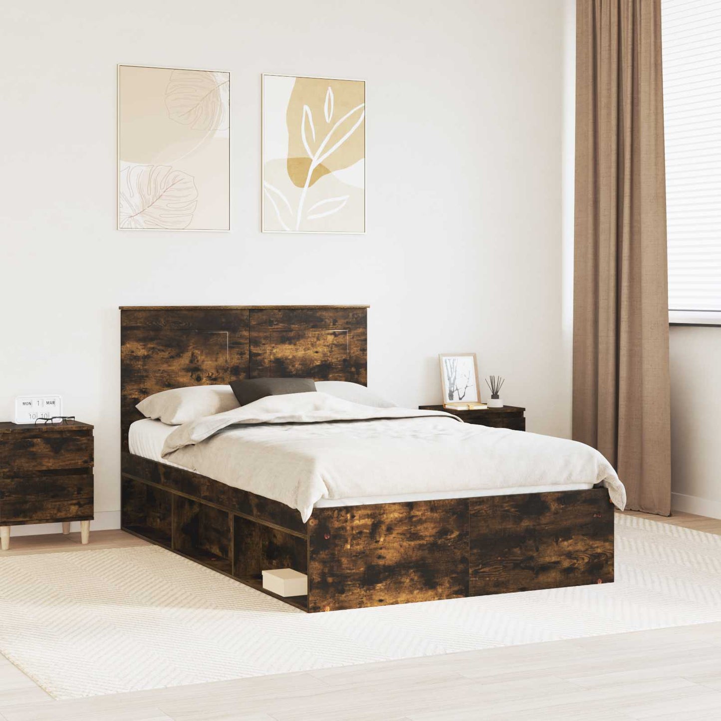 vidaXL Bettrahmen Geräucherte Eiche 120 x 200 cm Massives Kiefernholz