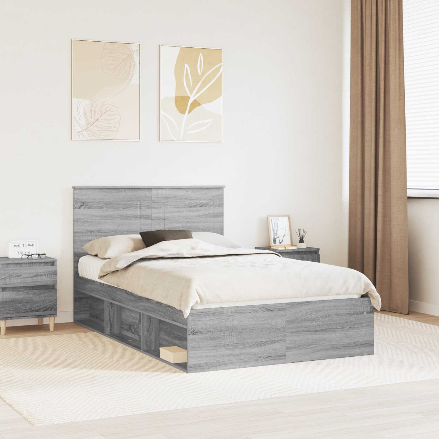 vidaXL Bettrahmen Graues Sonoma 120 x 200 cm Massives Kiefernholz