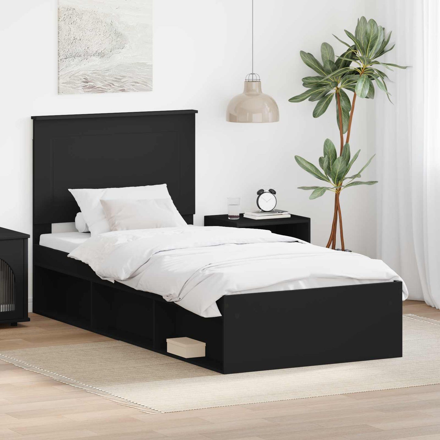 vidaXL Bettrahmen Schwarz 90 x 190 cm Massives Kiefernholz
