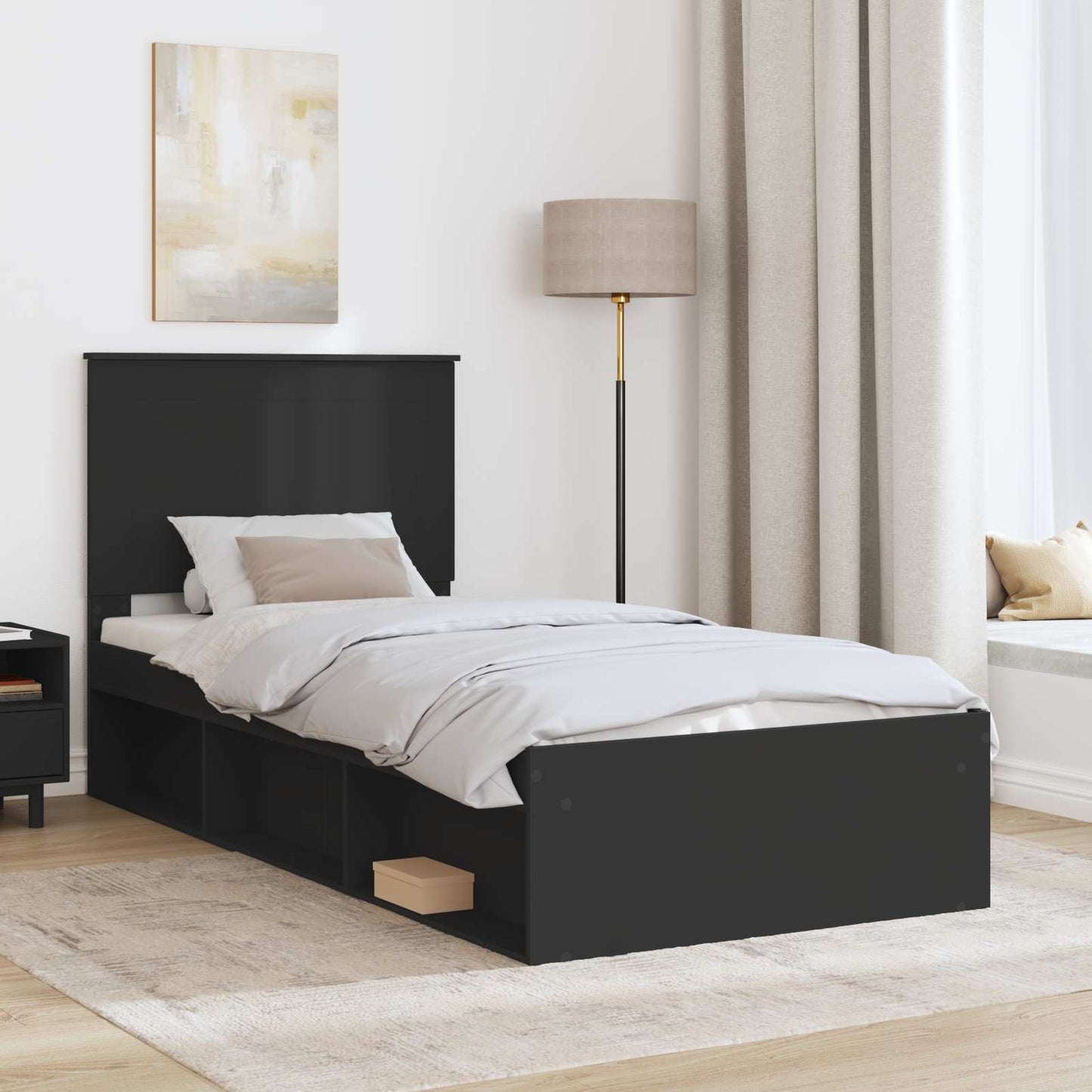 vidaXL Bettrahmen Schwarz 90 x 190 cm Massives Kiefernholz