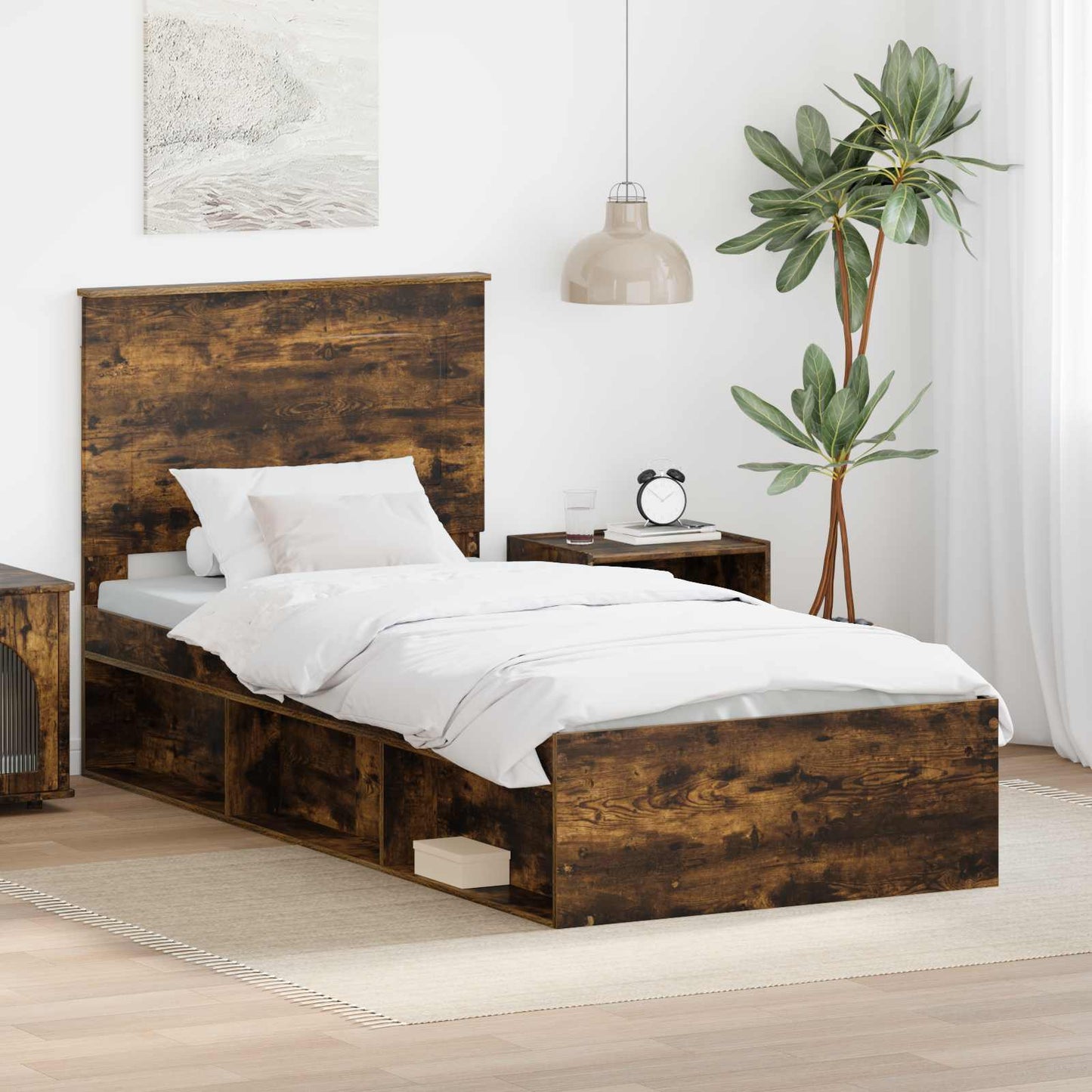 vidaXL Bettrahmen Geräucherte Eiche 90 x 190 cm Massives Kiefernholz