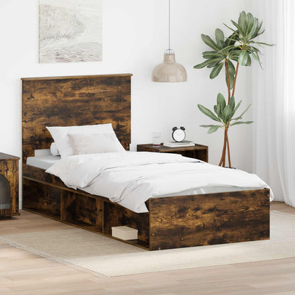 vidaXL Bettrahmen Geräucherte Eiche 90 x 190 cm Massives Kiefernholz