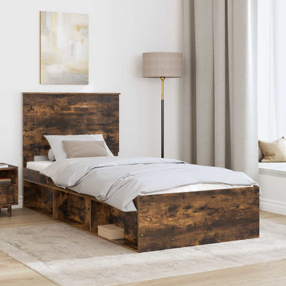 vidaXL Bettrahmen Geräucherte Eiche 90 x 190 cm Massives Kiefernholz