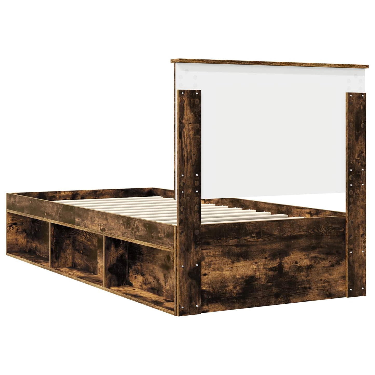vidaXL Bettrahmen Geräucherte Eiche 90 x 200 cm Massives Kiefernholz
