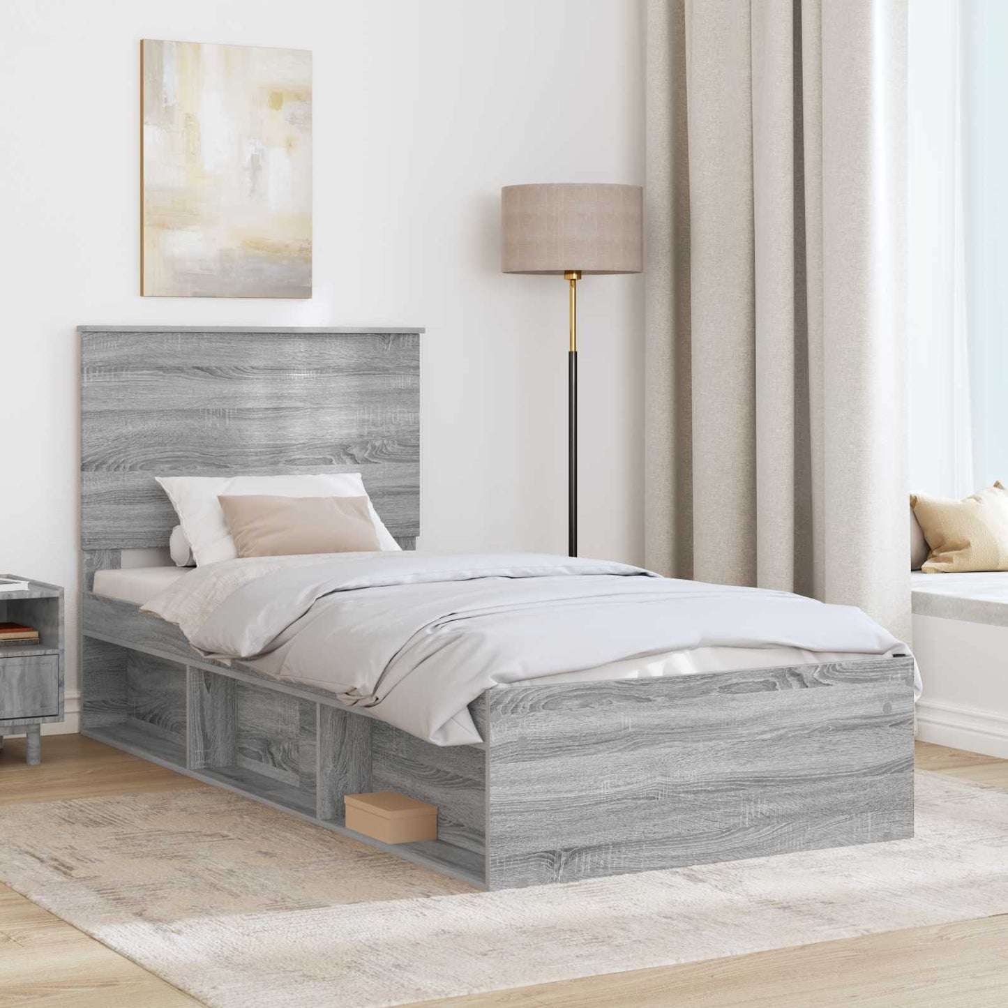 vidaXL Cadre de lit Gris Sonoma 90 x 200 cm Bois de pin massif