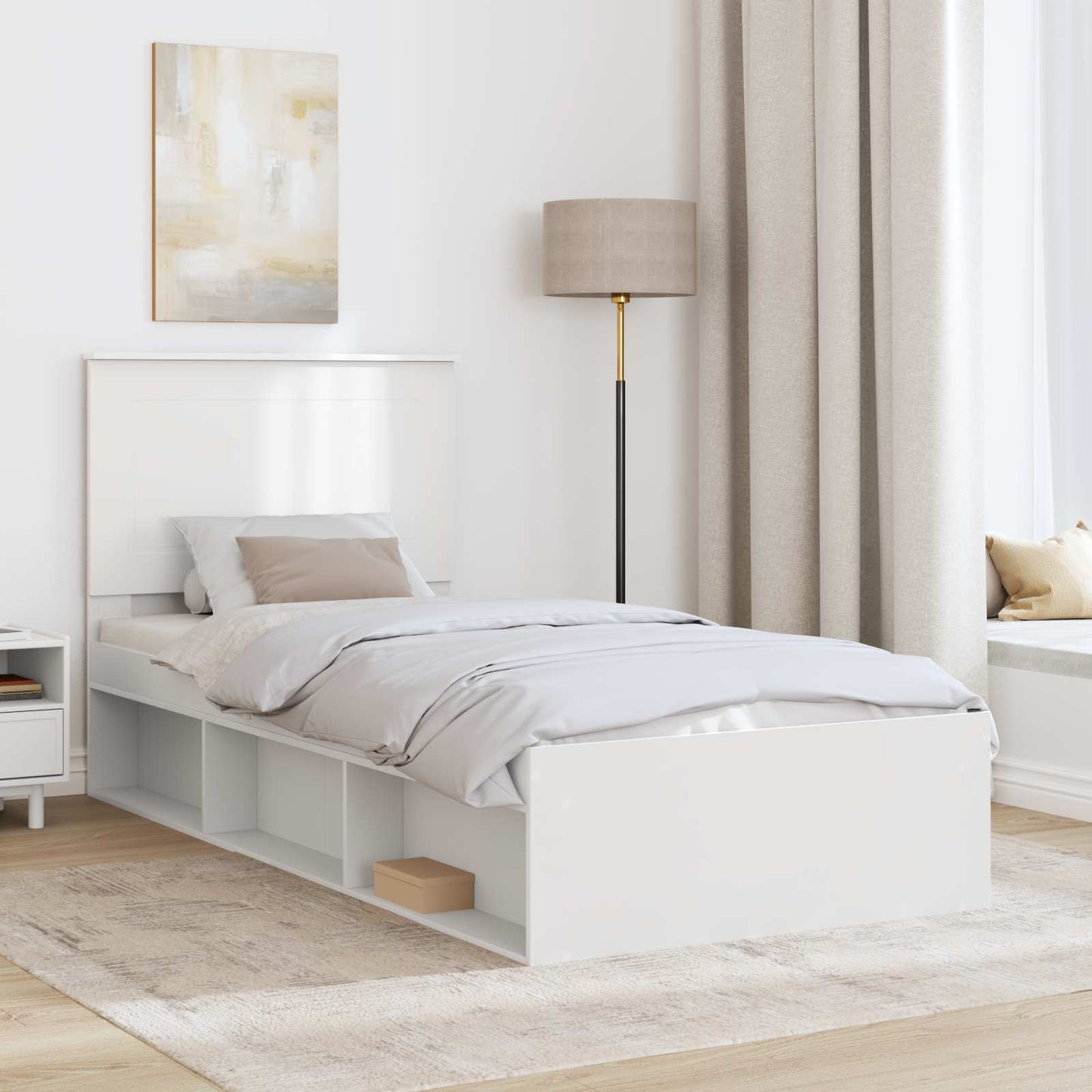 vidaXL Bettrahmen mit Kopfteil Weiß 75 x 190 cm Massives Kiefernholz