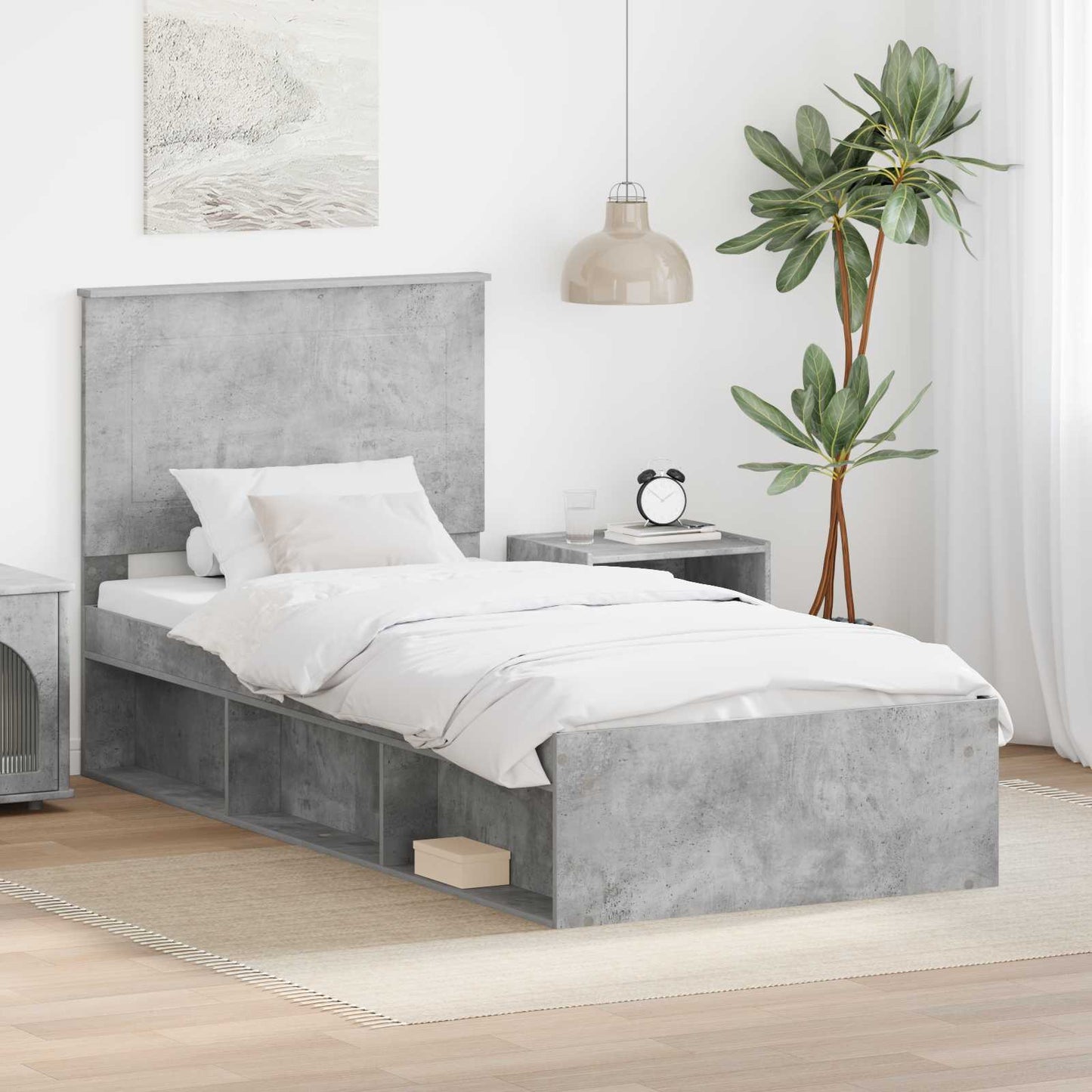 vidaXL Bettrahmen Beton Grau 75 x 190 cm Massives Kiefernholz