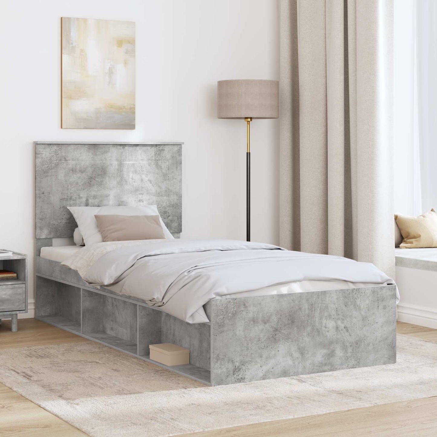 vidaXL Bettrahmen Beton Grau 75 x 190 cm Massives Kiefernholz