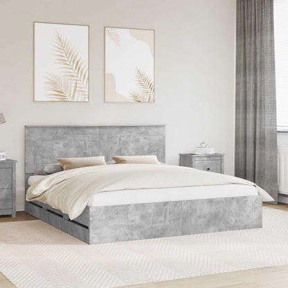 vidaXL Bettrahmen mit Kopfteil Beton Grau 200 x 200 cm Ingenieurs Holz
