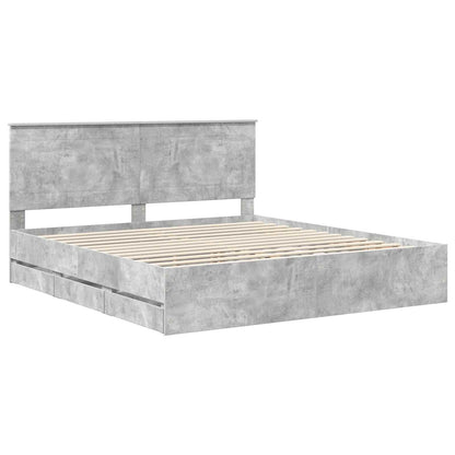vidaXL Bettrahmen mit Kopfteil Beton Grau 200 x 200 cm Ingenieurs Holz