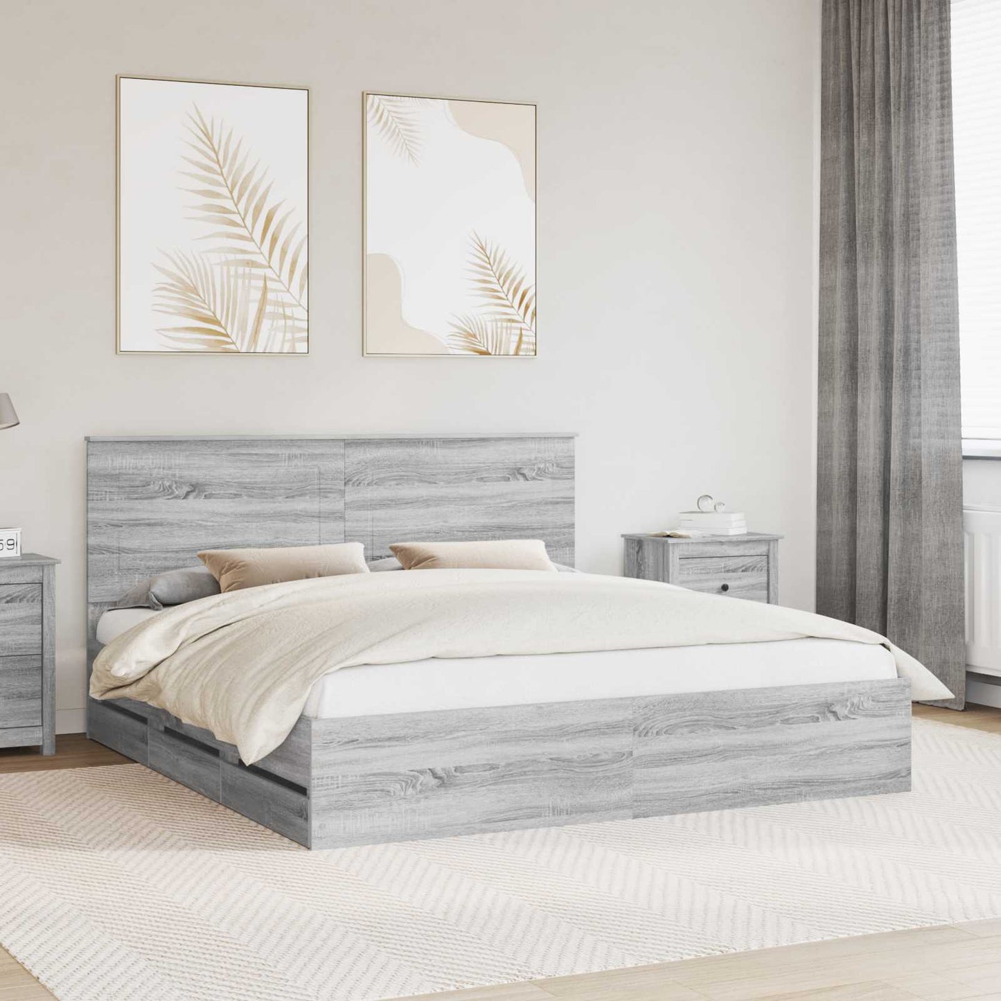vidaXL Bettrahmen Graues Sonoma 200 x 200 cm Ingenieurs Holz