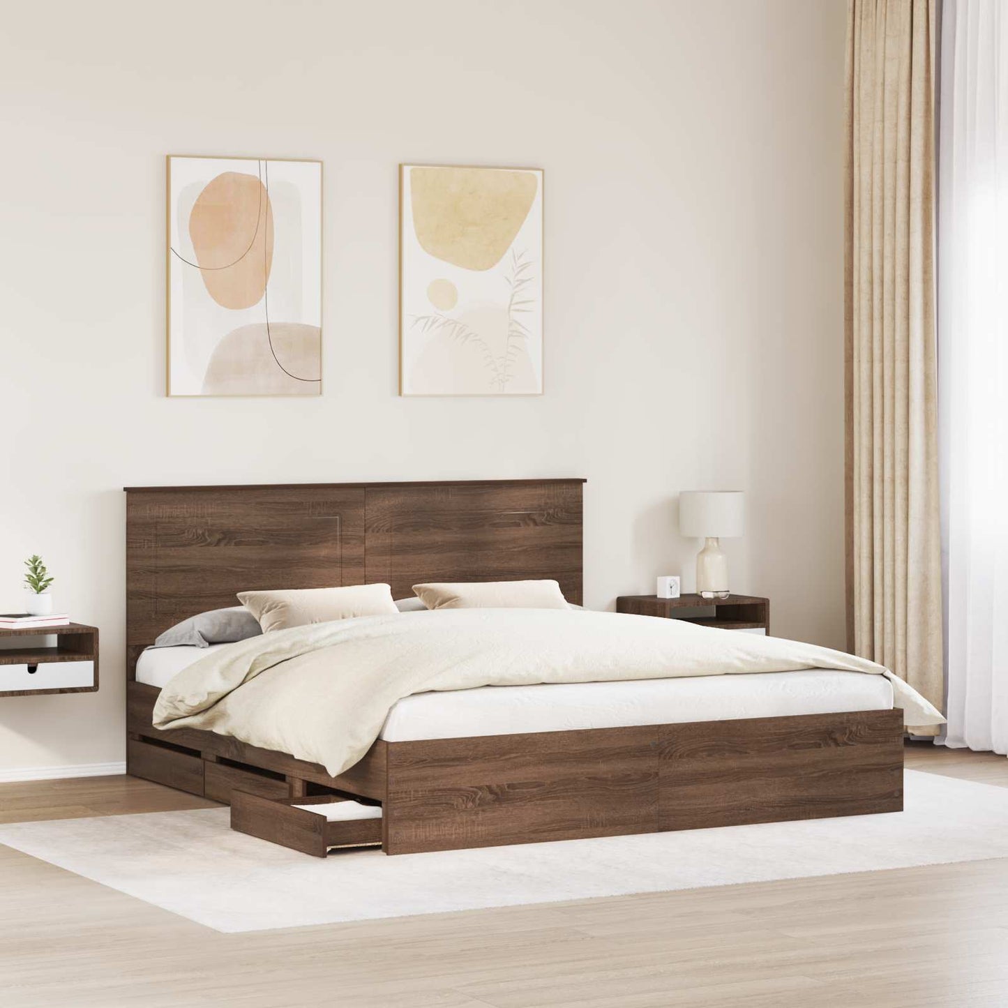 vidaXL Bettrahmen Braun Eichen-Optik 200 x 200 cm Ingenieurs Holz