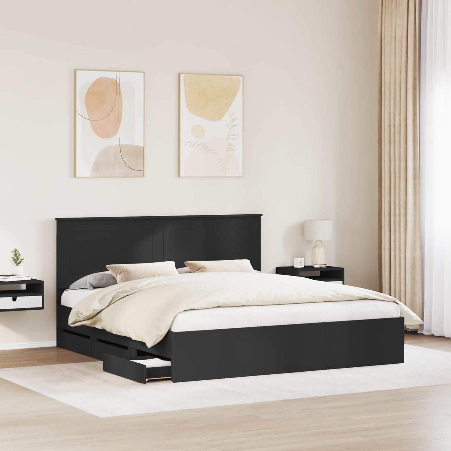 vidaXL Bettrahmen mit Schubladen Schwarz 180 x 200 cm Ingenieurs Holz