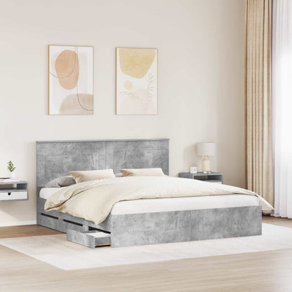 vidaXL Bettrahmen mit Kopfteil Beton Grau 180 x 200 cm Ingenieurs Holz