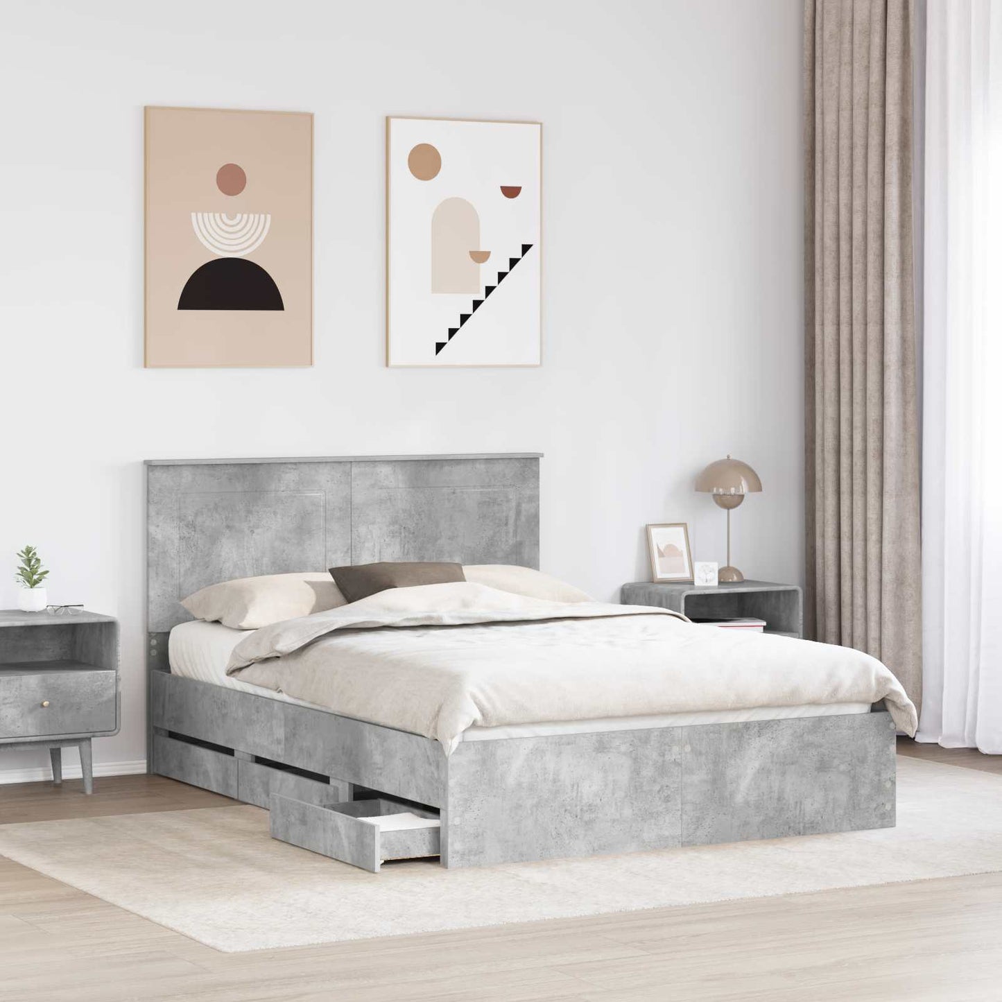 vidaXL Bettrahmen mit Kopfteil Beton Grau 160 x 200 cm Ingenieurs Holz