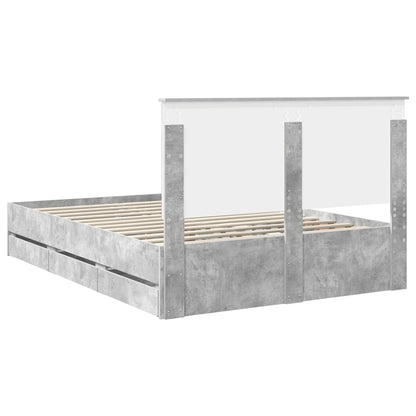 vidaXL Bettrahmen mit Kopfteil Beton Grau 150 x 200 cm Ingenieurs Holz