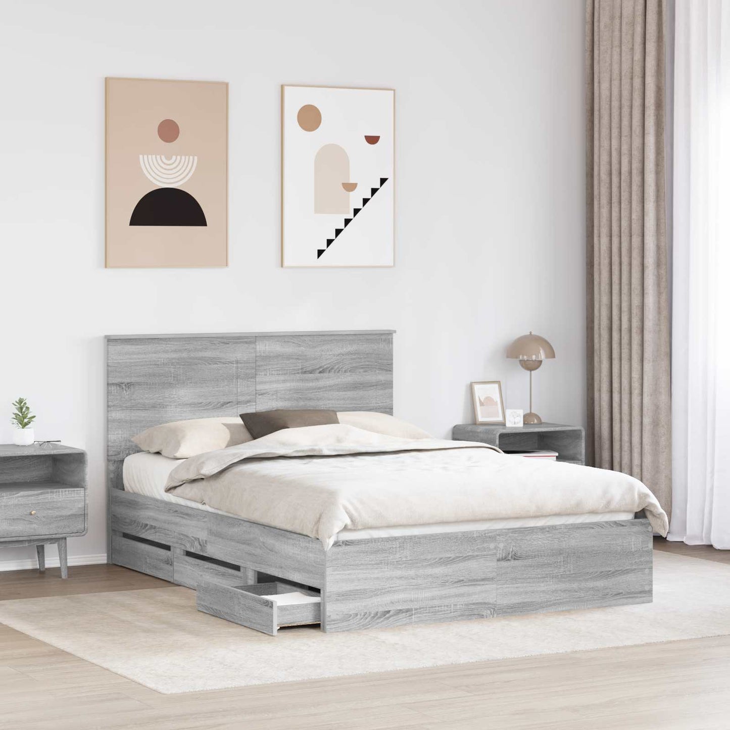 vidaXL Bettrahmen Graues Sonoma 150 x 200 cm Ingenieurs Holz