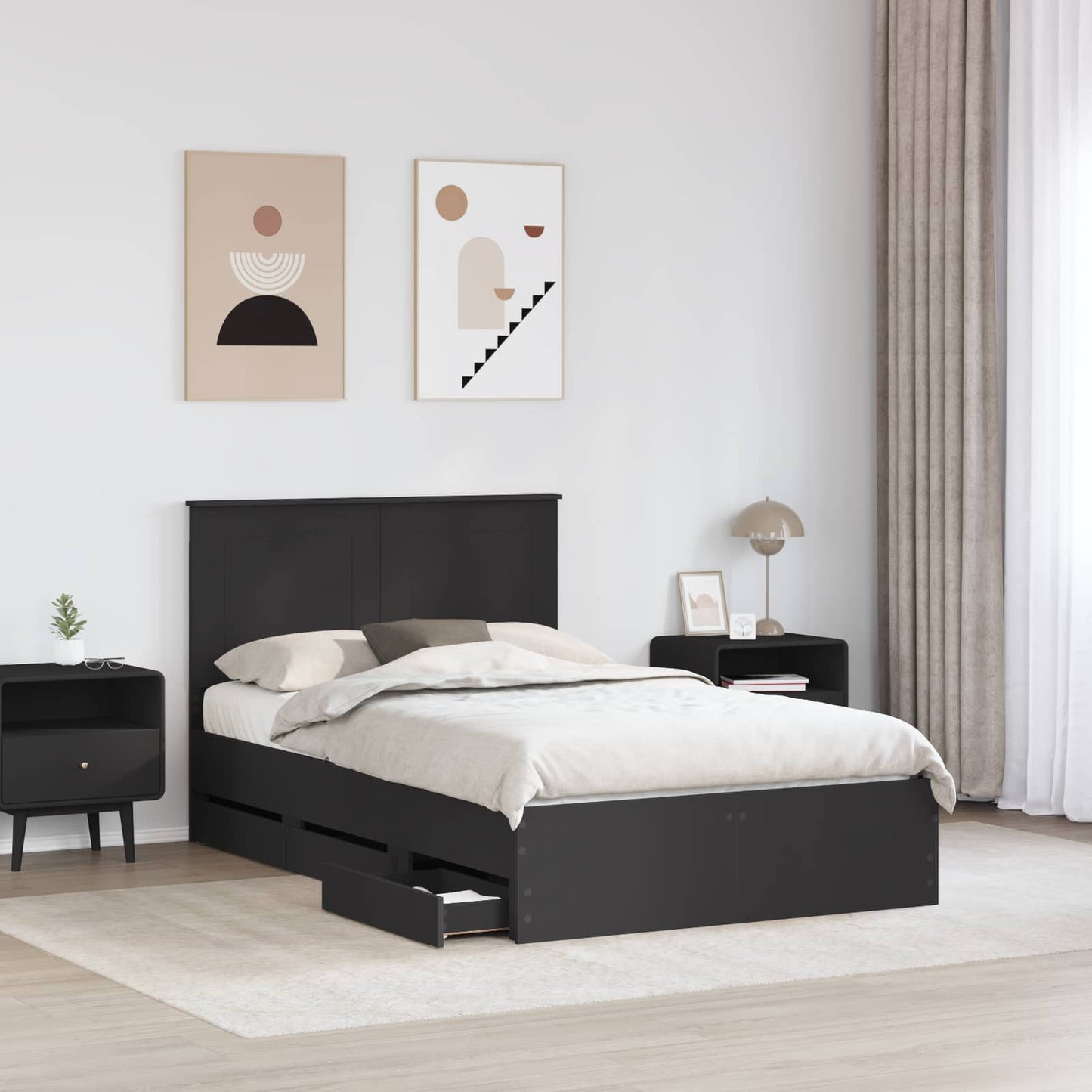 vidaXL Bettrahmen mit Schubladen Schwarz 135 x 190 cm Ingenieurs Holz