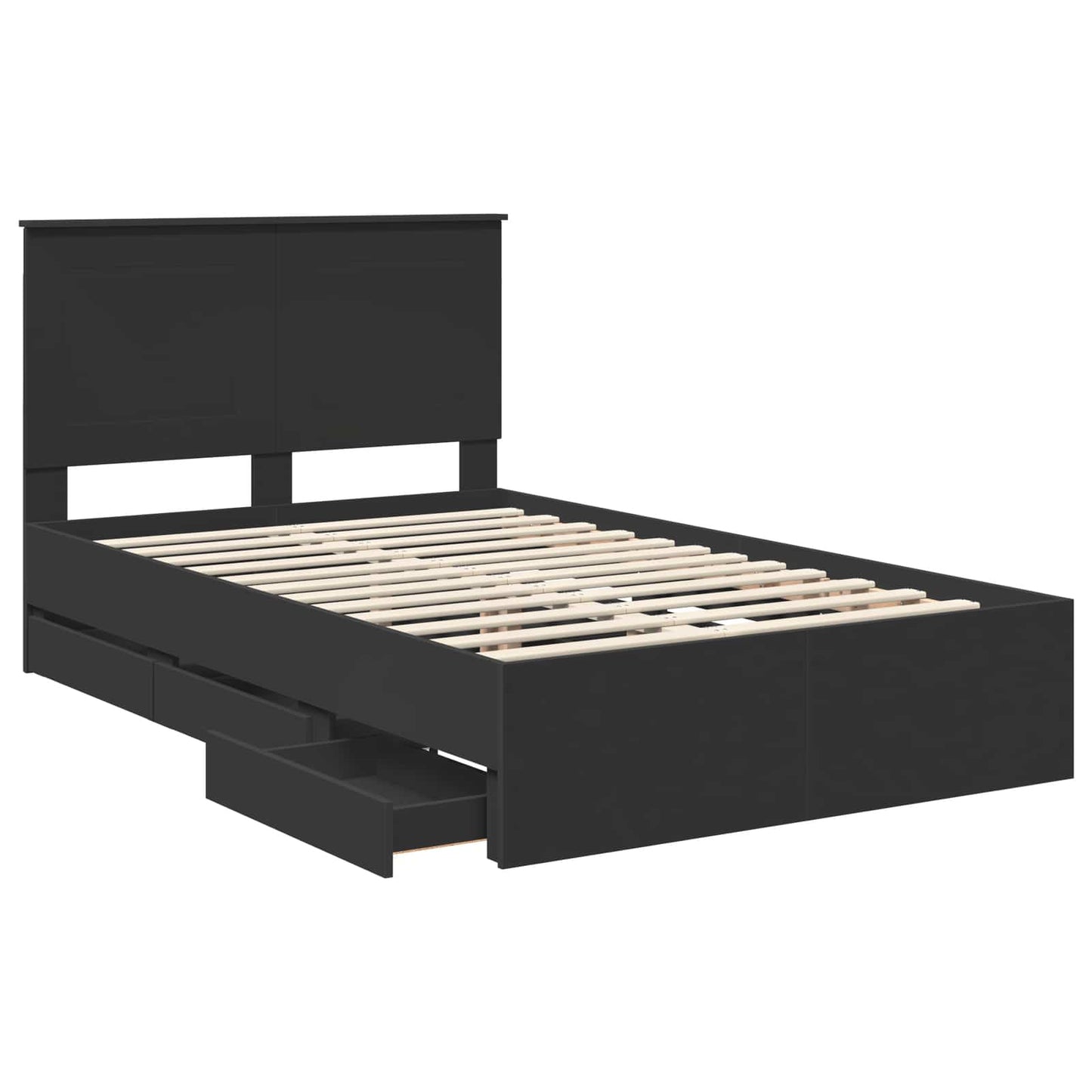 vidaXL Bettrahmen mit Schubladen Schwarz 135 x 190 cm Ingenieurs Holz