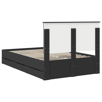 vidaXL Bettrahmen mit Schubladen Schwarz 135 x 190 cm Ingenieurs Holz