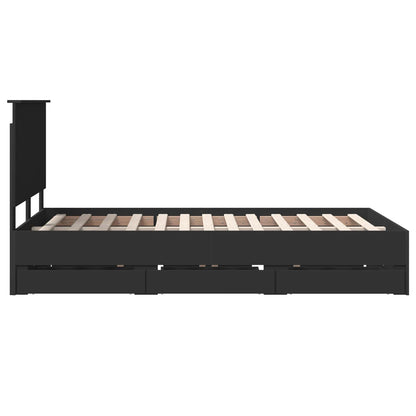 vidaXL Bettrahmen mit Schubladen Schwarz 135 x 190 cm Ingenieurs Holz