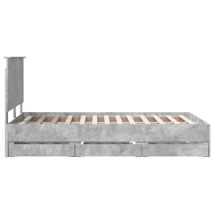 vidaXL Bettrahmen mit Kopfteil Beton Grau 135 x 190 cm Ingenieurs Holz